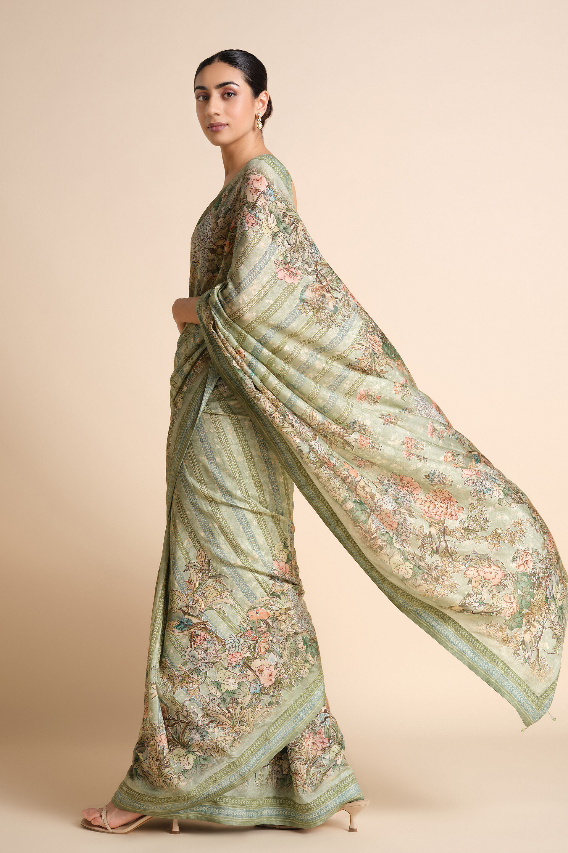 Avonlea Printed Saree - Sage, Sage, image 7